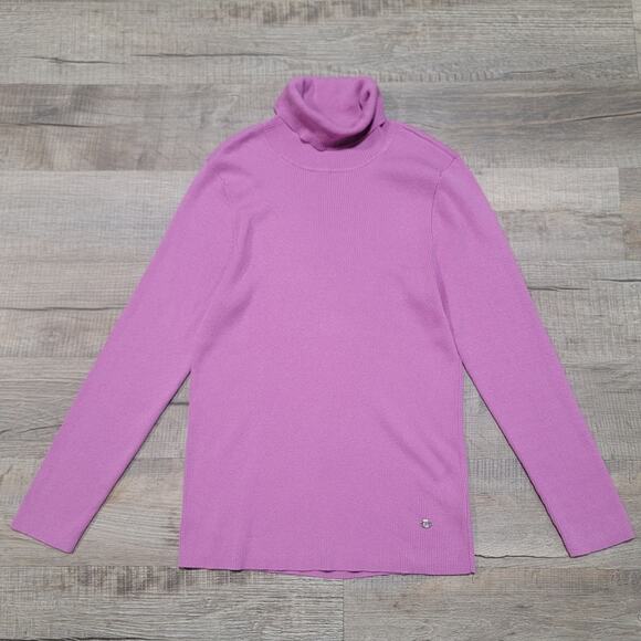Ralph Lauren LRL Plus Size 1X Ribbed Cotton Turtleneck Sweater Purple Stretchy - Picture 1 of 7